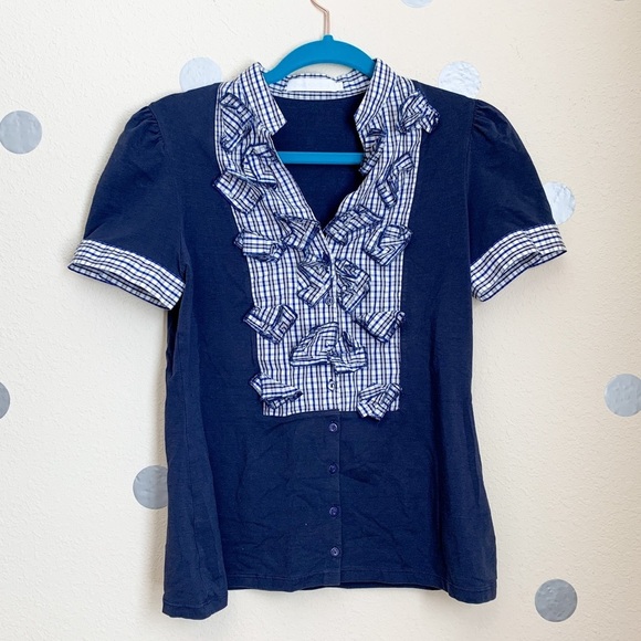 Anne Fontaine Tops - Anne Fontaine Plaid Short Sleeve Blouse Top